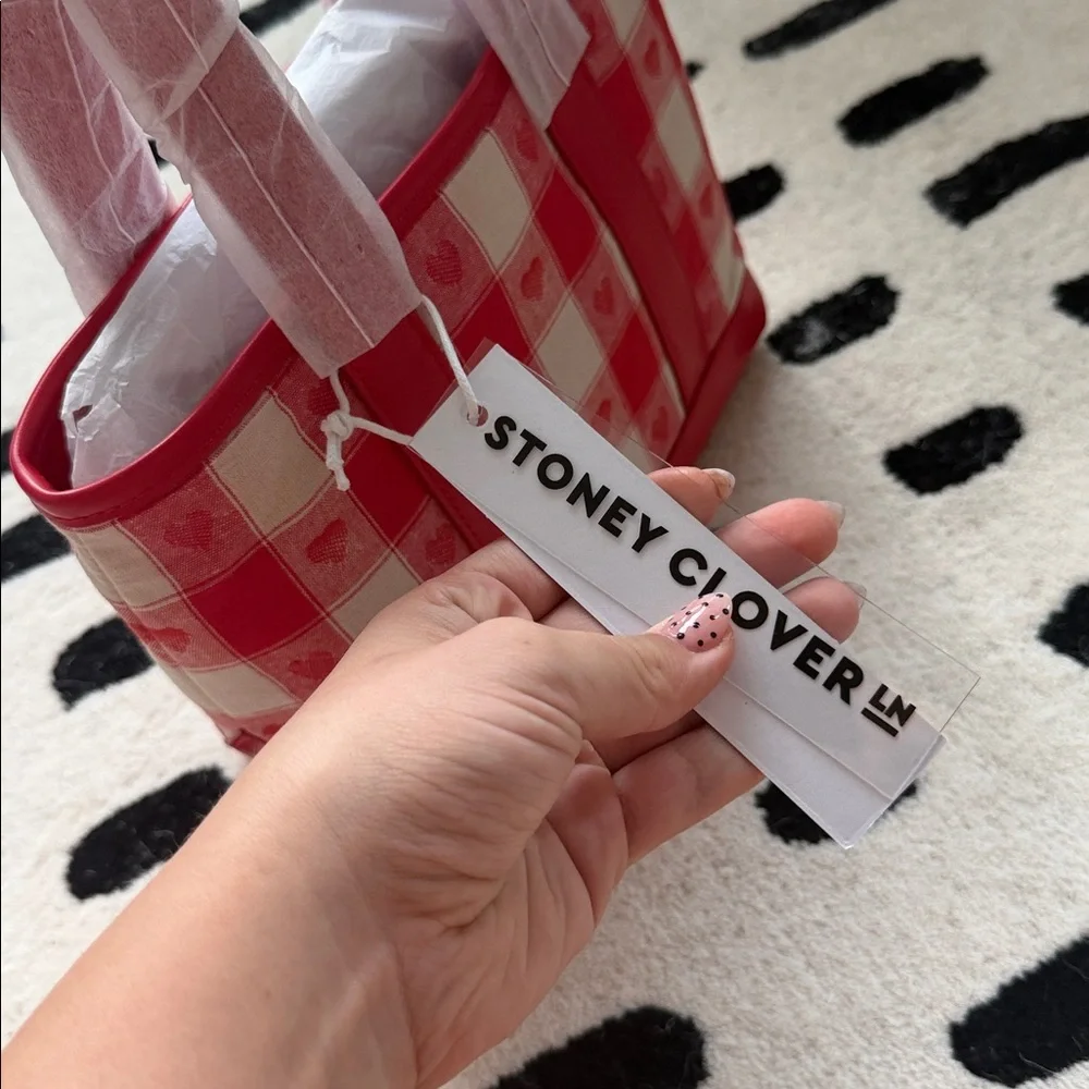 Stoney Clover Lane Red Gingham‎ Mini Tote Bag Heart Jacquard
